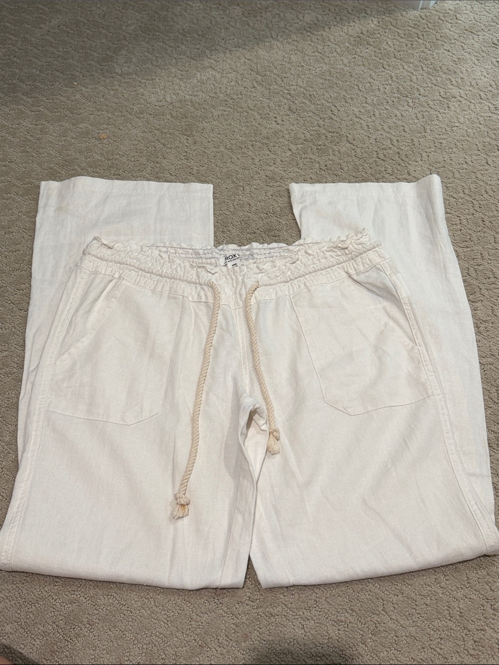 Roxy Off-White Wide-Leg Drawstring Pants - Picture 2 of 4